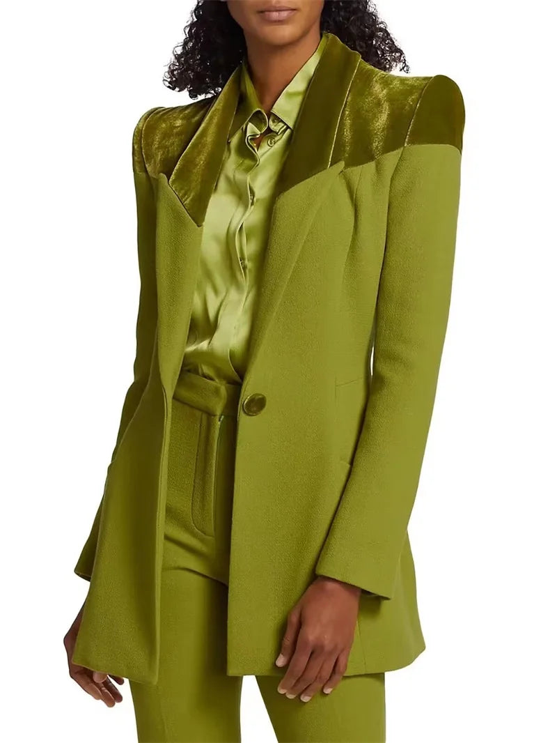 TAILOR SUITE Custom Green Women Suits Pant Set Blazer+Trousers