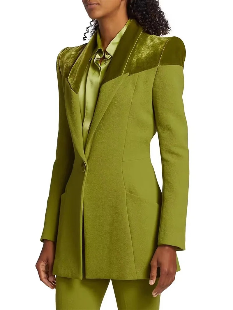 TAILOR SUITE Custom Green Women Suits Pant Set Blazer+Trousers