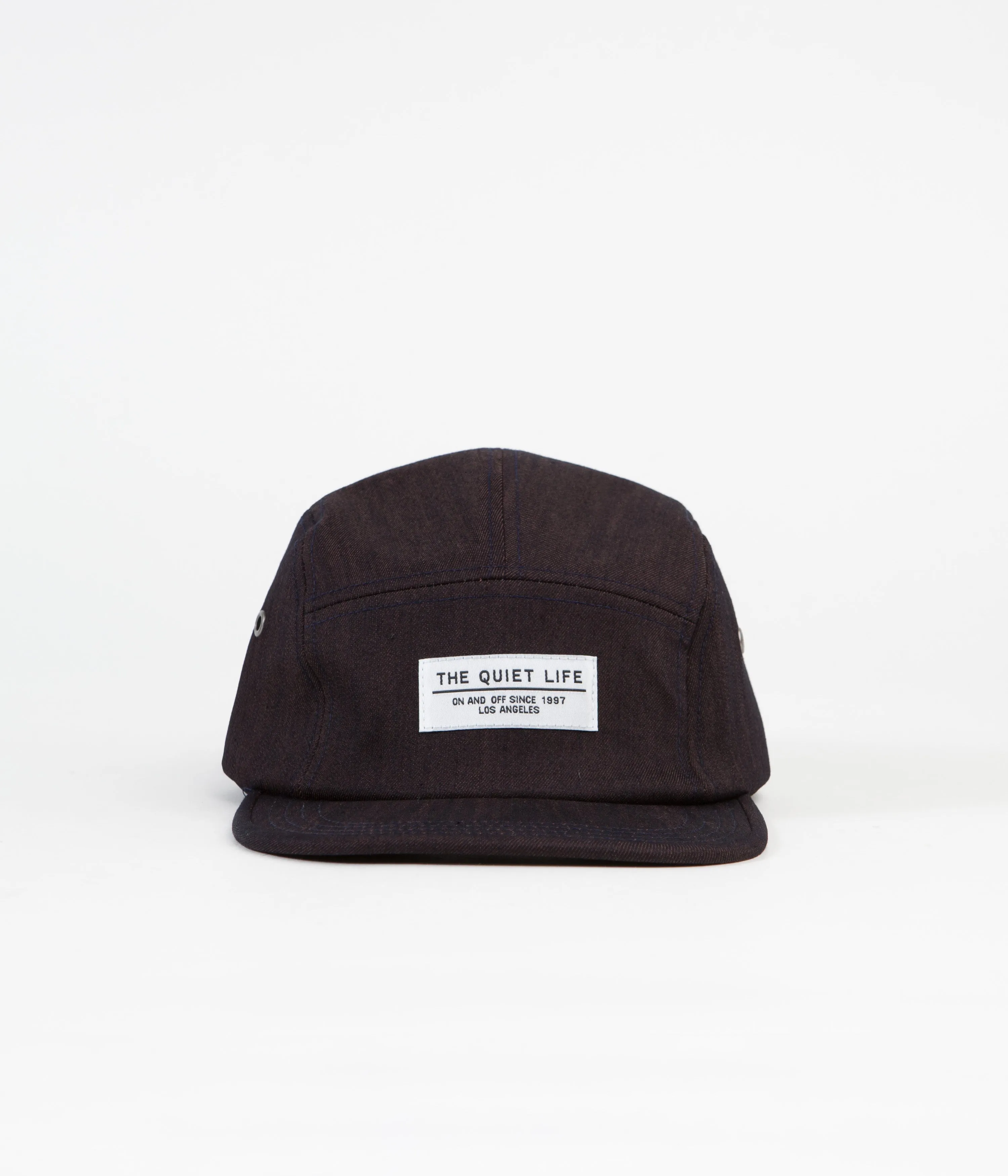 The Quiet Life Overdyed Denim 5 Panel Camper Cap - Dark Denim / Orange