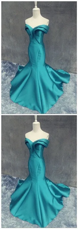 Unique Off Shoulders Turquoise Mermaid Prom Dress