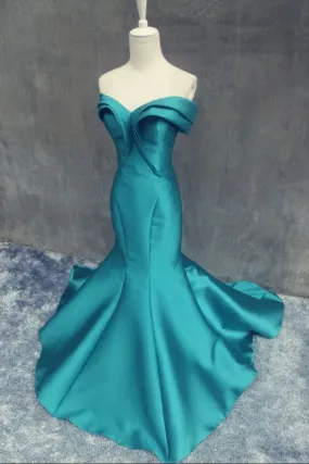 Unique Off Shoulders Turquoise Mermaid Prom Dress