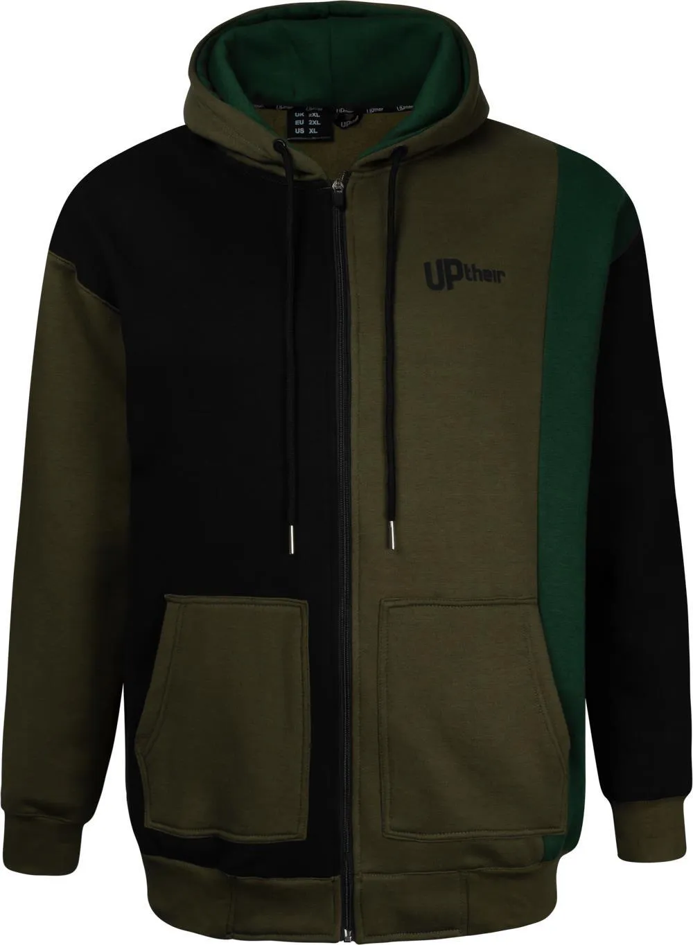 Uptheir Earth Cut & Sew Zip Hoody - Khaki Black