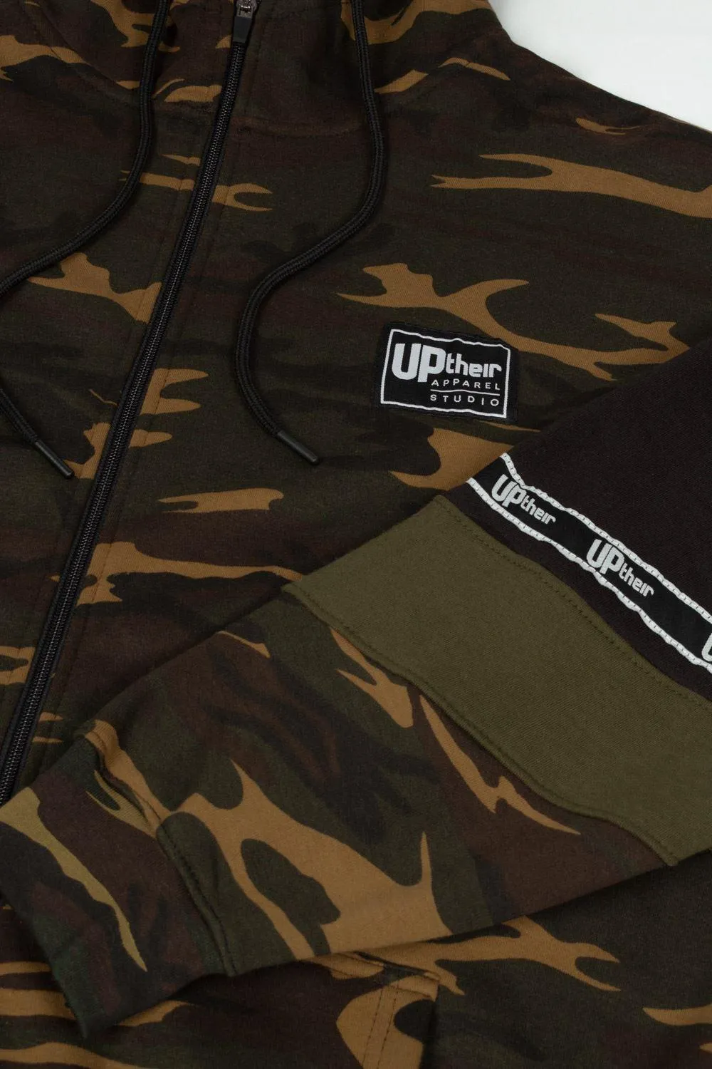 Uptheir Scout Cut & Sew Zip Through Hoody - Camo Green