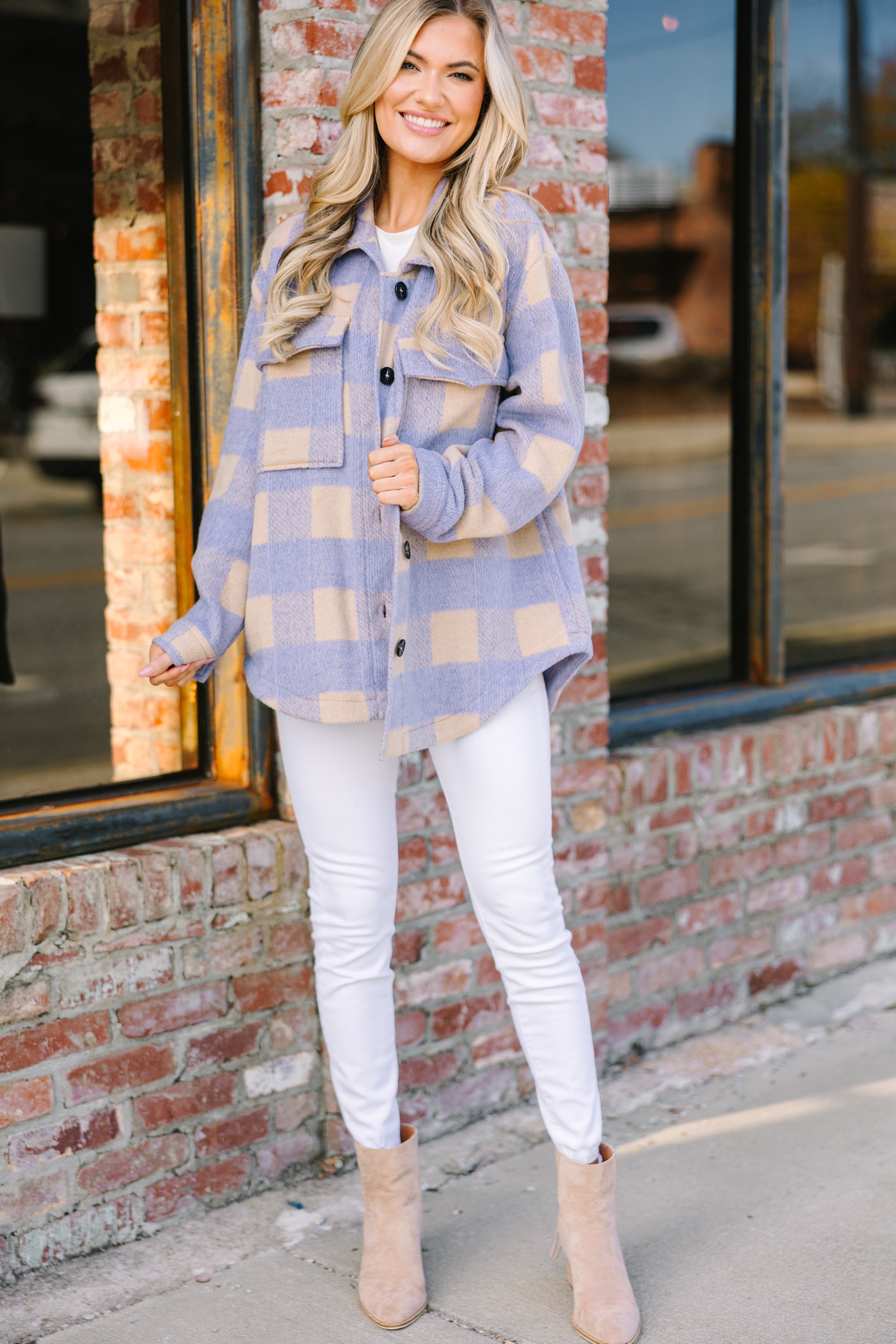 What A Flirt Lavender Purple Buffalo Plaid Jacket