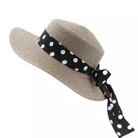 Women Sunscreen Vacation Summer Sun Hat Elegant Stylish Straw Hat With Polka Dot Ribbon