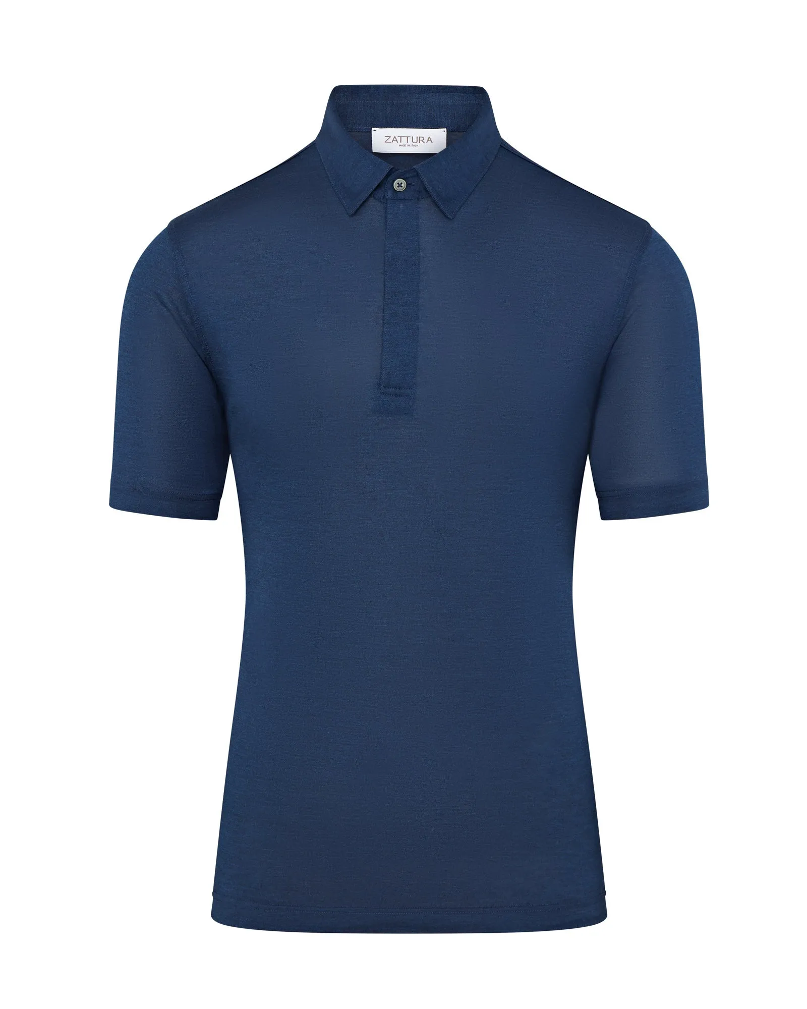 Zattura Silk Concealed Button Short Sleeve Polo (Deep Blue)